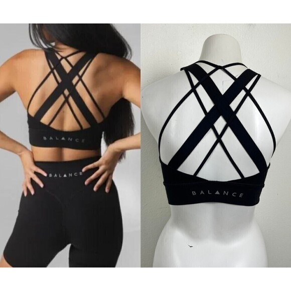 Balance Athletica The Aura Women Size S Black Crisscross Strappy Sports Bra - Picture 3 of 5